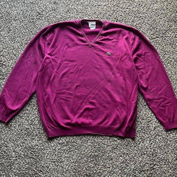 Purple/magenta Lacoste V Neck Sweater, women’s size 8 pullover - Picture 1 of 8